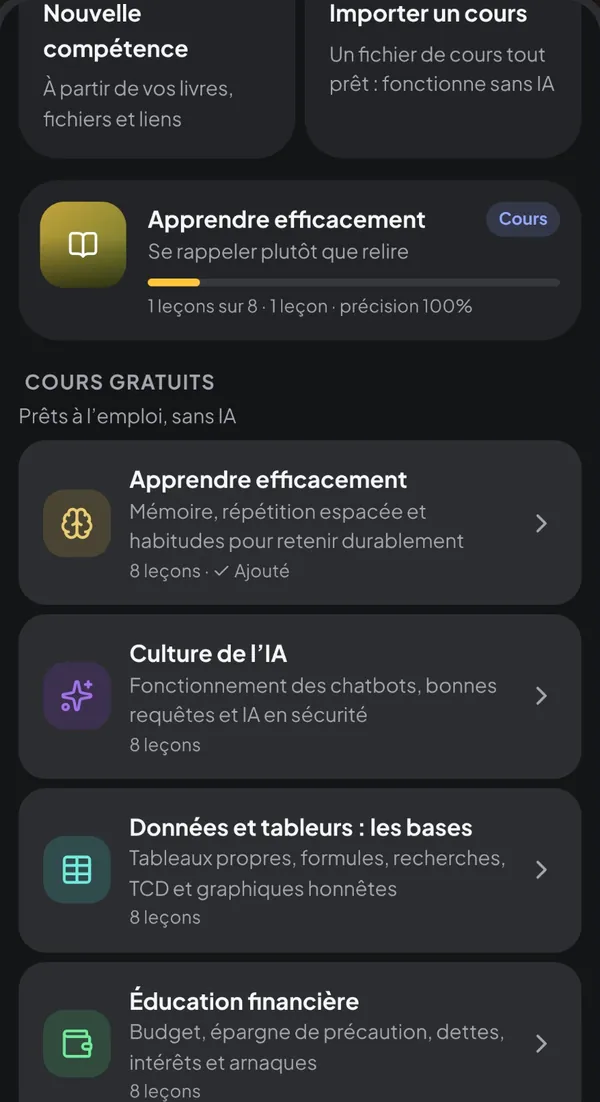Des cours gratuits inclus